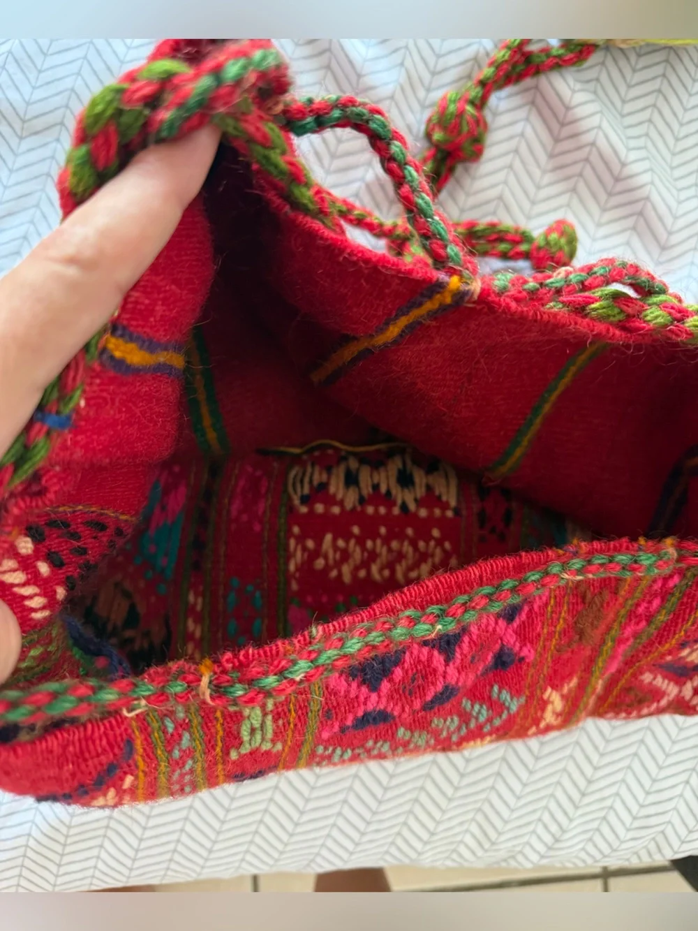 Handwoven Red Shoulder Bag with Multicolor Tassel